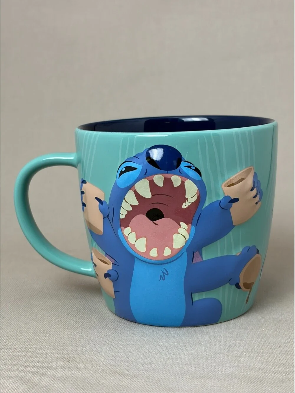 Disney Parks Stitch Coffee Mug Mornings Bad Coffee Good Scrump Teal Blue Cup 16o